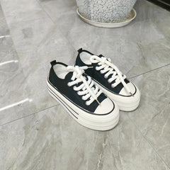 Colorblock Lace-Up Canvas Shoes Non-Slip Thick Sole