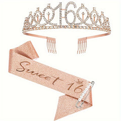 Birthday Crown Headwear Set with Party Shoulder Belt