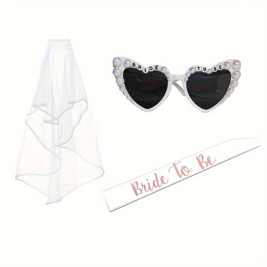 3pcs Bride to Be Glasses Sash and Veil Wedding Bridal Bachelorette Party