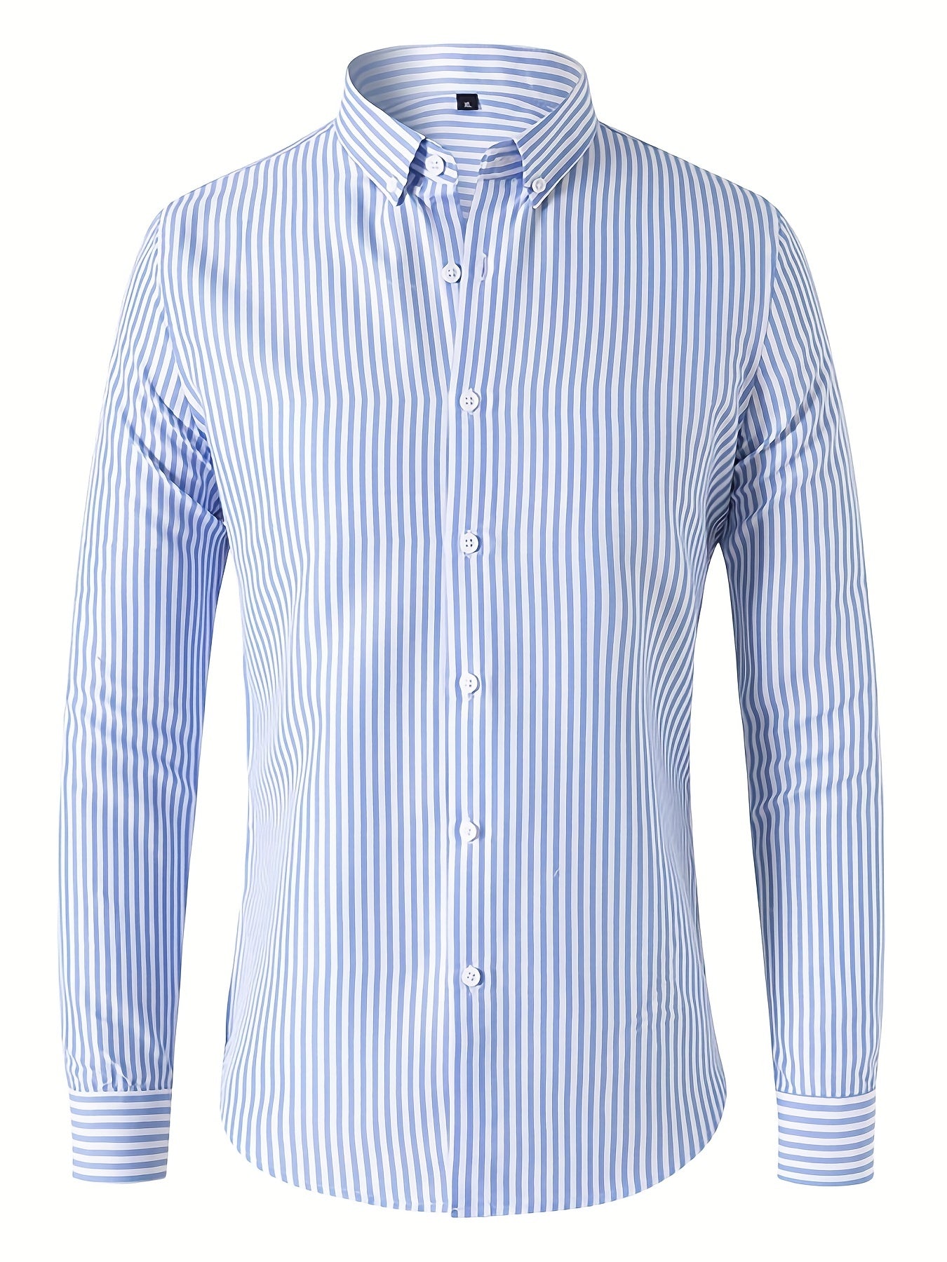 Men's Vertical Striped Button Up Shirt for Business Occasion