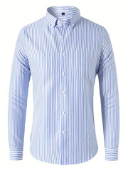 Men's Vertical Striped Button Up Shirt for Business Occasion