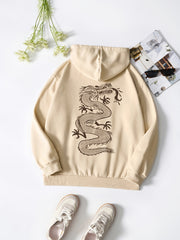 Dragon Print Hooded Sweater with Kangaroo Pocket