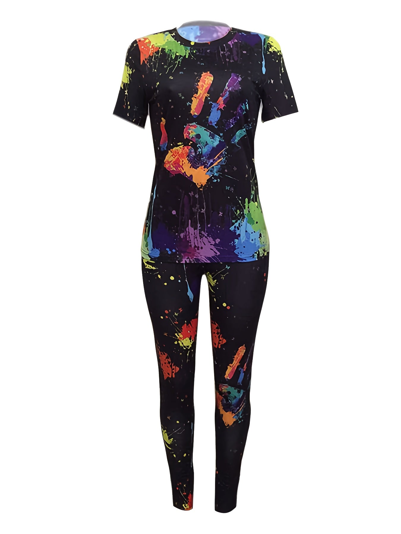 Women's Plus Splash & Hand Print Top & Leggings Set