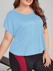 Solid Short Sleeve Sports Top Women's Plus Medium Stretch