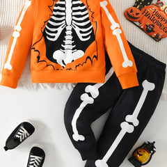 Skeleton Pattern Toddler Boy's 2pcs Sweatshirt & Sweatpants Set