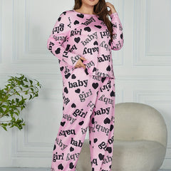 Heart & Letter Print Pajamas Set Long Sleeve Tee & Pants 2 Piece Set