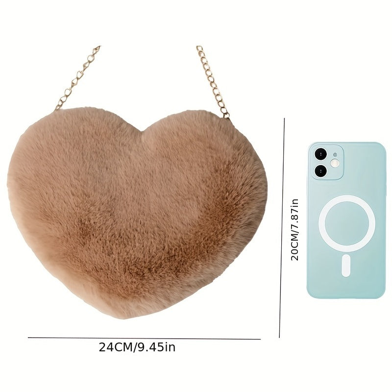 Heart Shape Plush Chain Crossbody Bag with Fur Ball Pendant