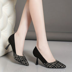 Plaid Stiletto Heels Faux Leather Pointed Toe Pumps
