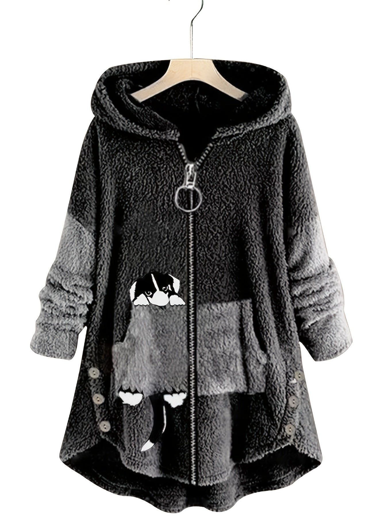 Cartoon Pattern Teddy Coat Zip Up Hooded Outerwear