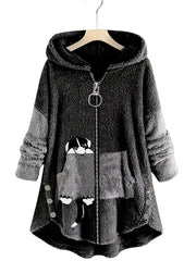 Cartoon Pattern Teddy Coat Zip Up Hooded Outerwear