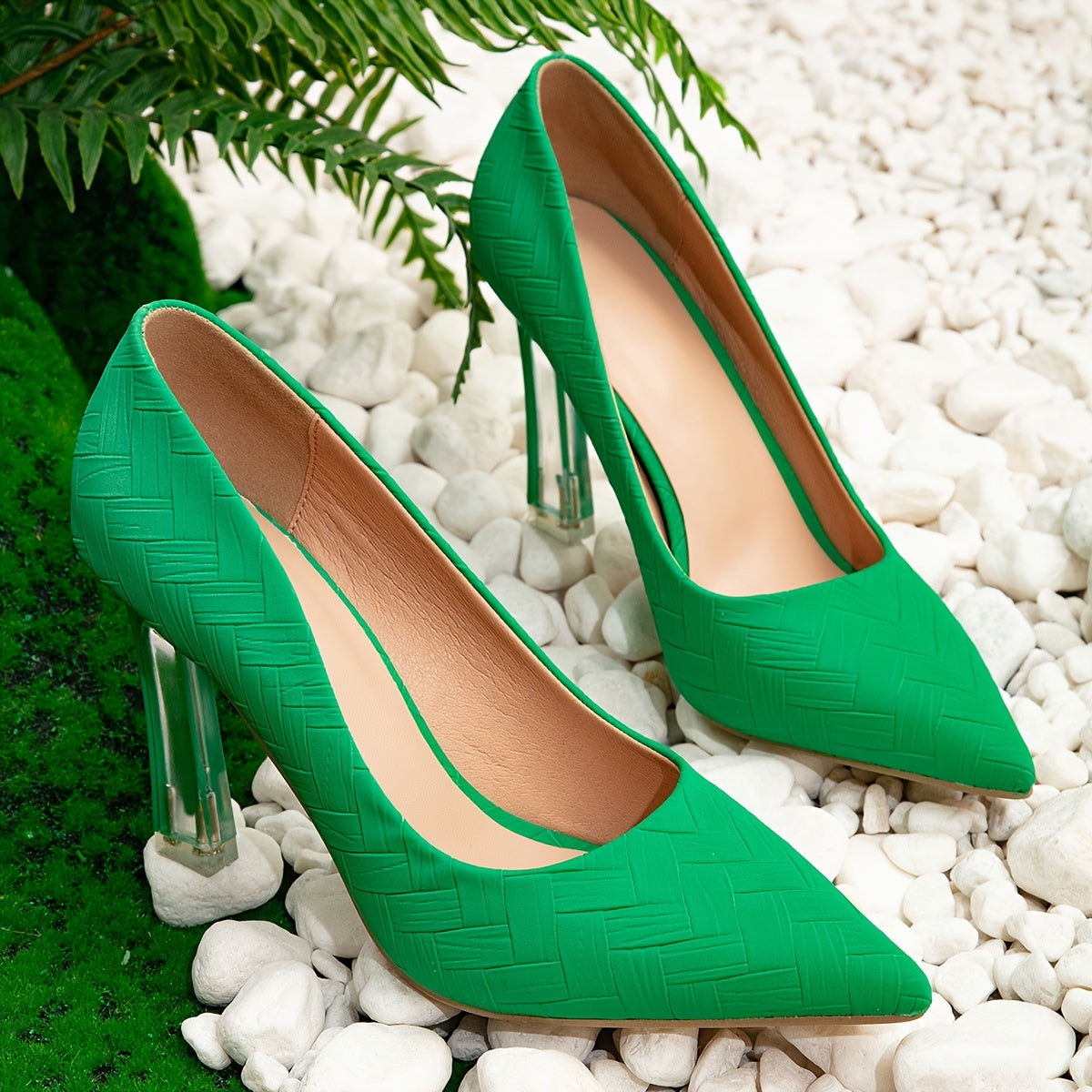 Green Pointed Toe Stiletto Heeled Pumps Versatile Style Shoes