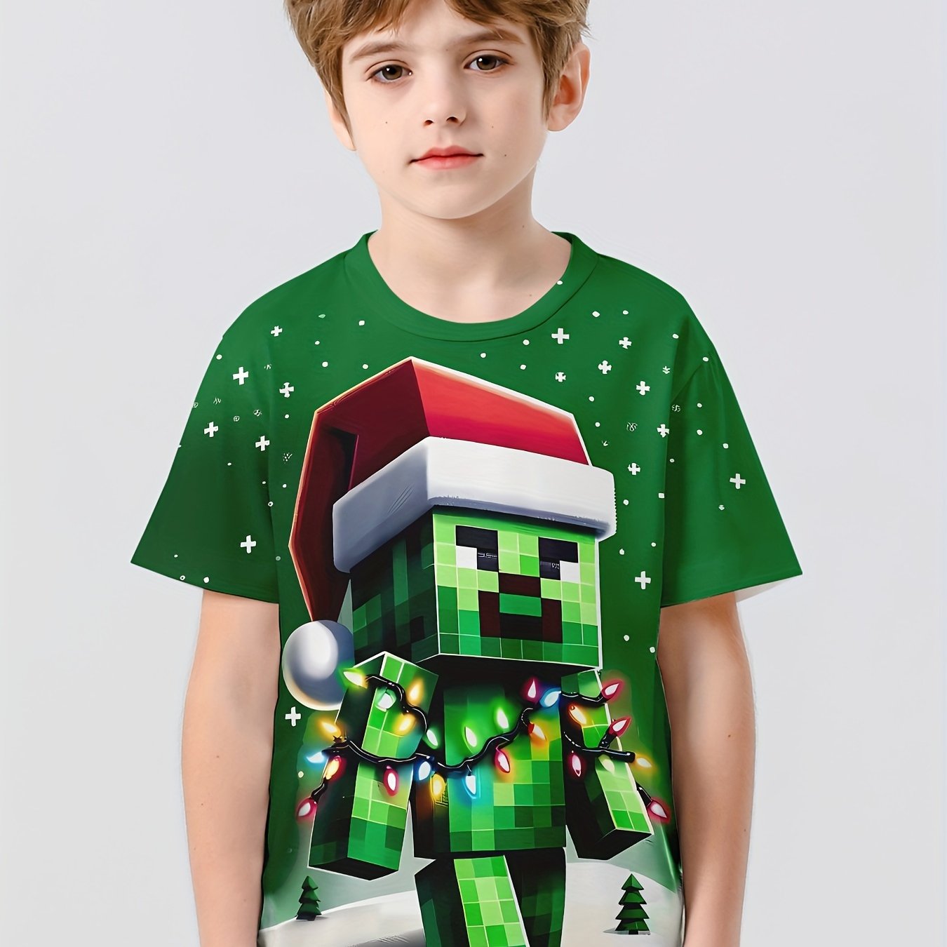Christmas Pixel Zombie Print Boys T-shirt Short Sleeve Top