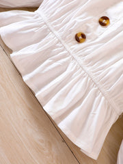 Ruffle Cuffs Button Square Neck Puff Sleeve Shirt