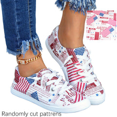 Women's Flag Pattern Canvas Shoes Low Top Sneakers for 4th of July