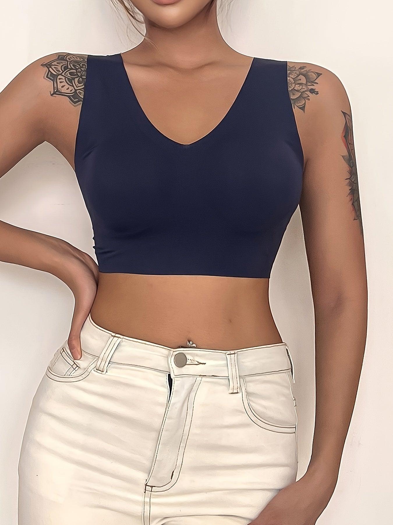Women's Seamless V Neck Push Up Tank Bra High Stretch Comfort Bra
