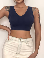 Women's Seamless V Neck Push Up Tank Bra High Stretch Comfort Bra