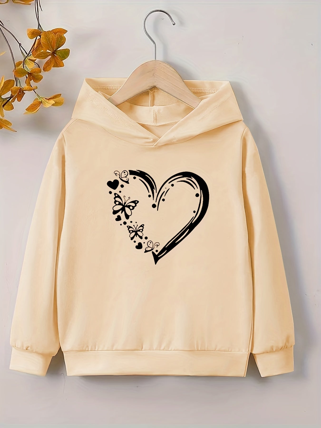 Heart & Butterfly Print Casual Sweatshirt Top Hoodie for Youth Girls