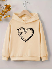 Heart & Butterfly Print Casual Sweatshirt Top Hoodie for Youth Girls
