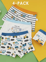 4pcs Boys Boxer Briefs Cartoon Car Children's Underwear Cotton
