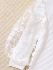 Girls Long Puff Sleeve Lace Ruffle T-Shirt Kids Clothes