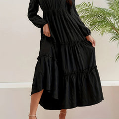 Textured Shirred Waist Dress Long Sleeve Maxi Dress