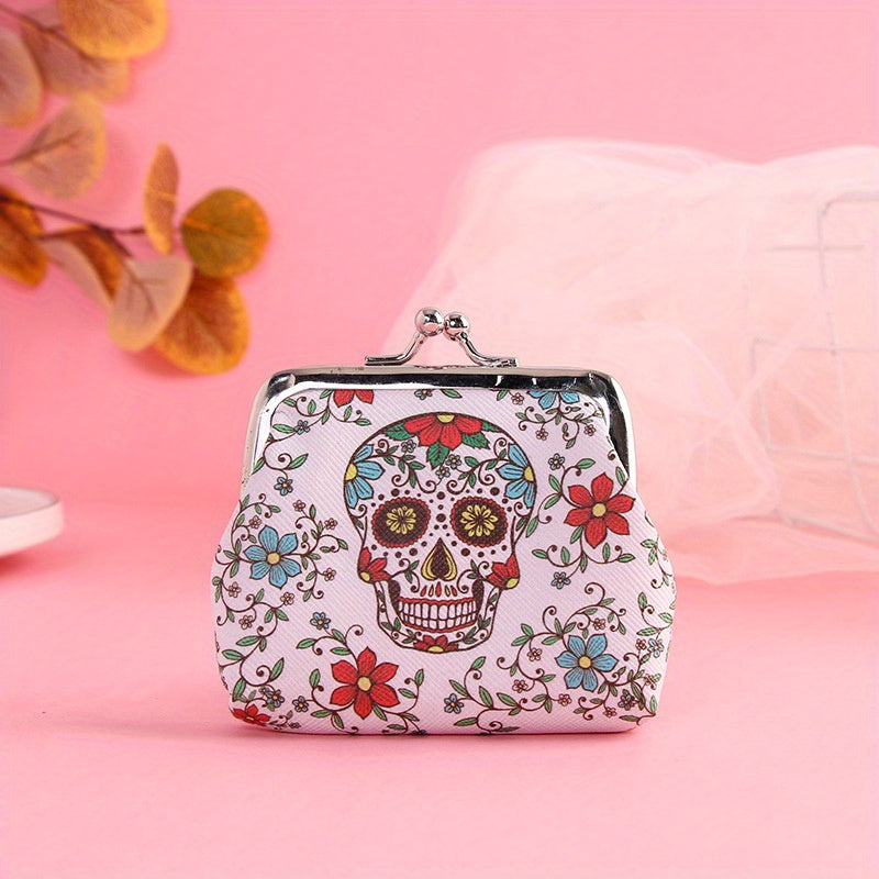 Skull Flower Coin Purse Buckle Wallet Vintage Design