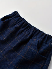 Boys Plaid Outfit Set with Bowtie Shirt & Pants