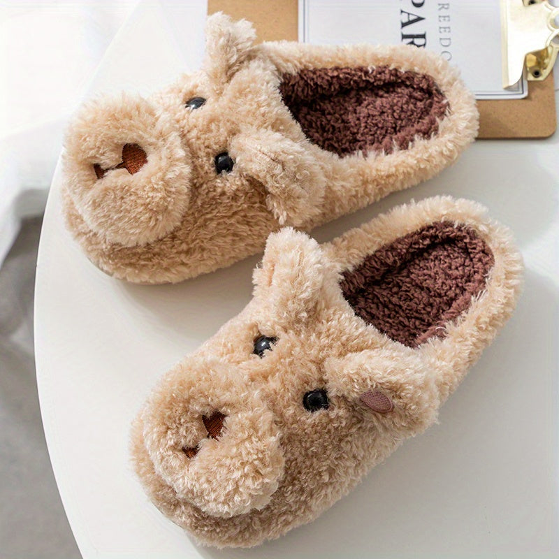 Funny Cartoon Dog Decor Slippers Plush Lined Slip On Fuzzy Shoes