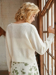 Solid Button Front Knit Cardigan Casual Crew Neck Long Sleeve Sweater
