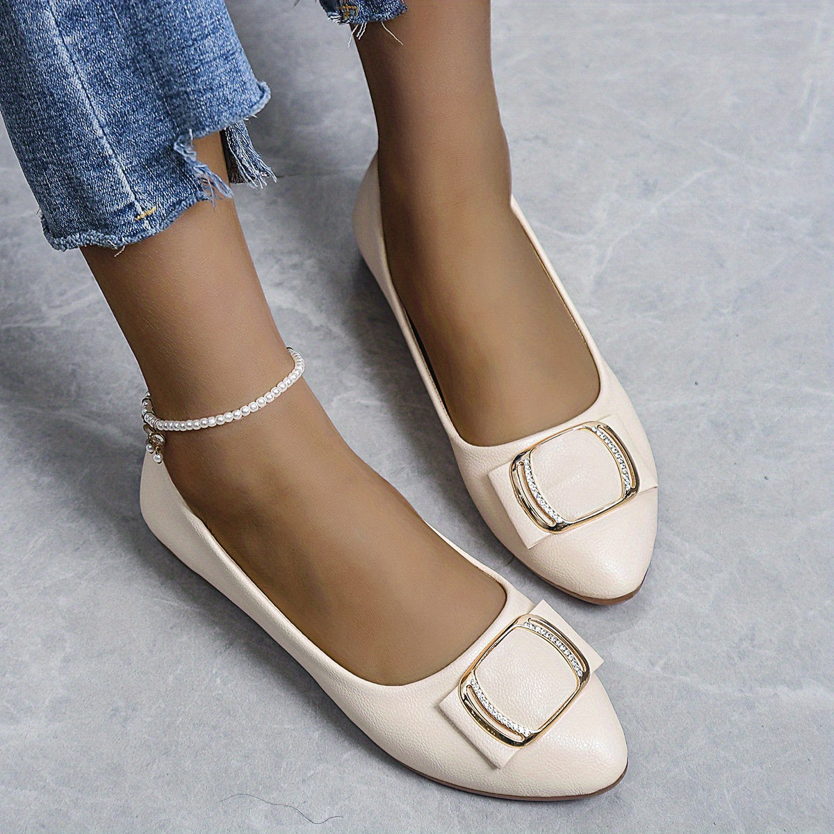 Women's Buckle Decor Flat Shoes Slip On Lightweight Walking Shoes