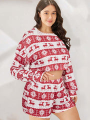 Christmas Lounge set Women's Stripe & Deer Print Pajama Set