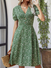Floral Print V Neck Dress Short Sleeve Dress Spring Summer