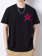 Pentagram Pattern Print Men's Graphic Cotton Crew Neck Tshirt