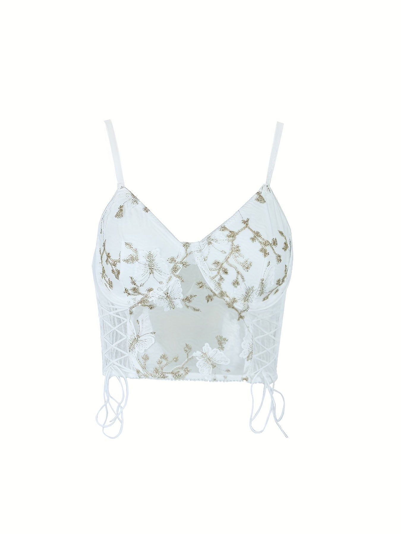 Embroidered Drawstring Cami Top V Neck Sleeveless Summer Top