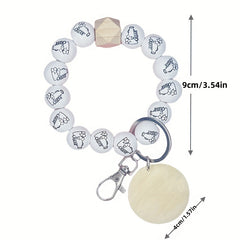 Monogram Printed Wood Bead Bracelet Keychain Horn Cheer Bracelet Alphabet