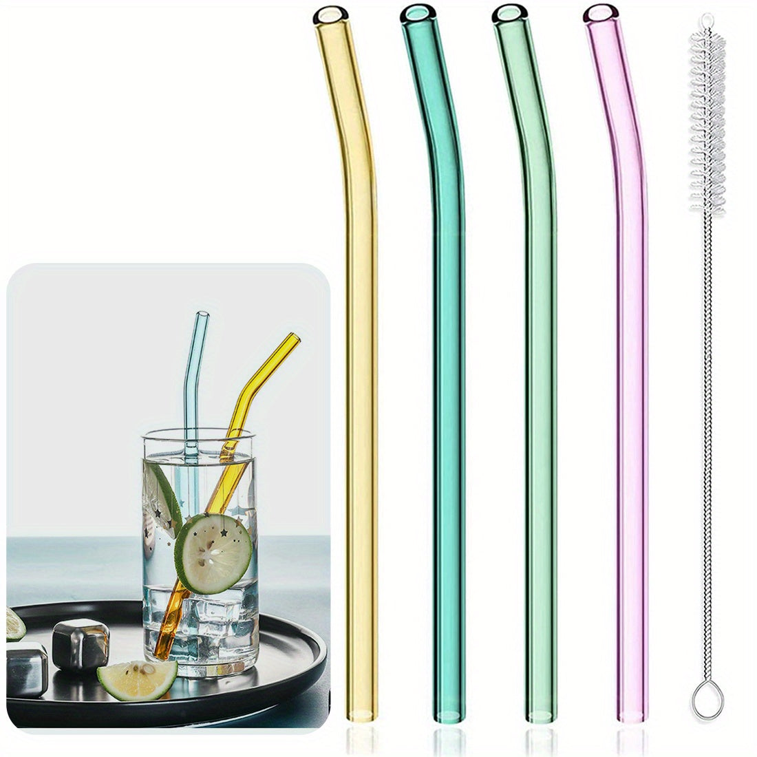 4pcs Reusable Glass Straws Eco Friendly Drinking Straws For Smoothie Milkshake