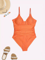 Women's Plus One Piece Swimsuit Deep V Neck Ruched Bathing Suit