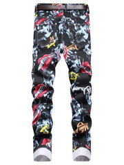 Boys Skull Graffiti Slim Jeans Denim Pants