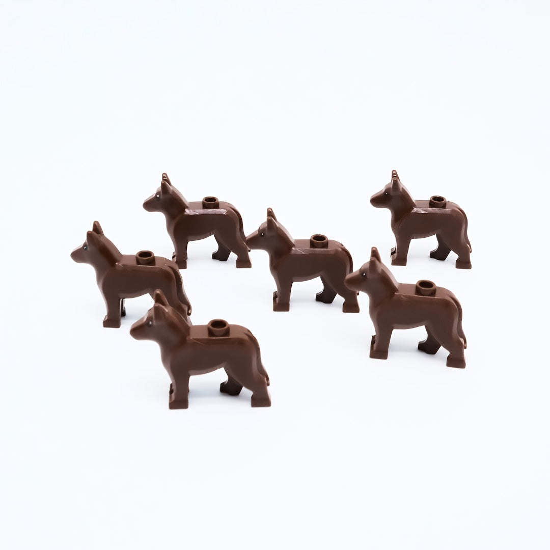 6pcs Dog Building Block Accessories Animal Theme Dog Figurines Deep Brown