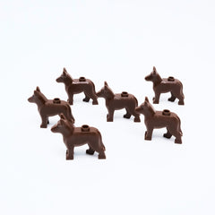 6pcs Dog Building Block Accessories Animal Theme Dog Figurines Deep Brown