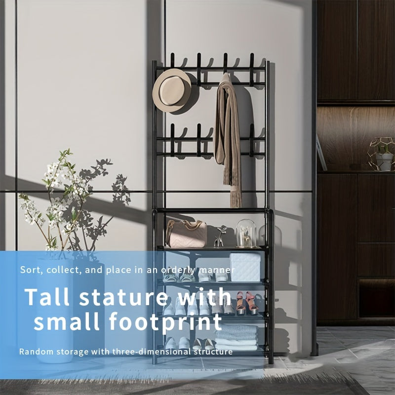 Entrance Coat Rack Foyer Shoe Rack with Storage Shelves and Hooks