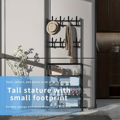 Entrance Coat Rack Foyer Shoe Rack with Storage Shelves and Hooks