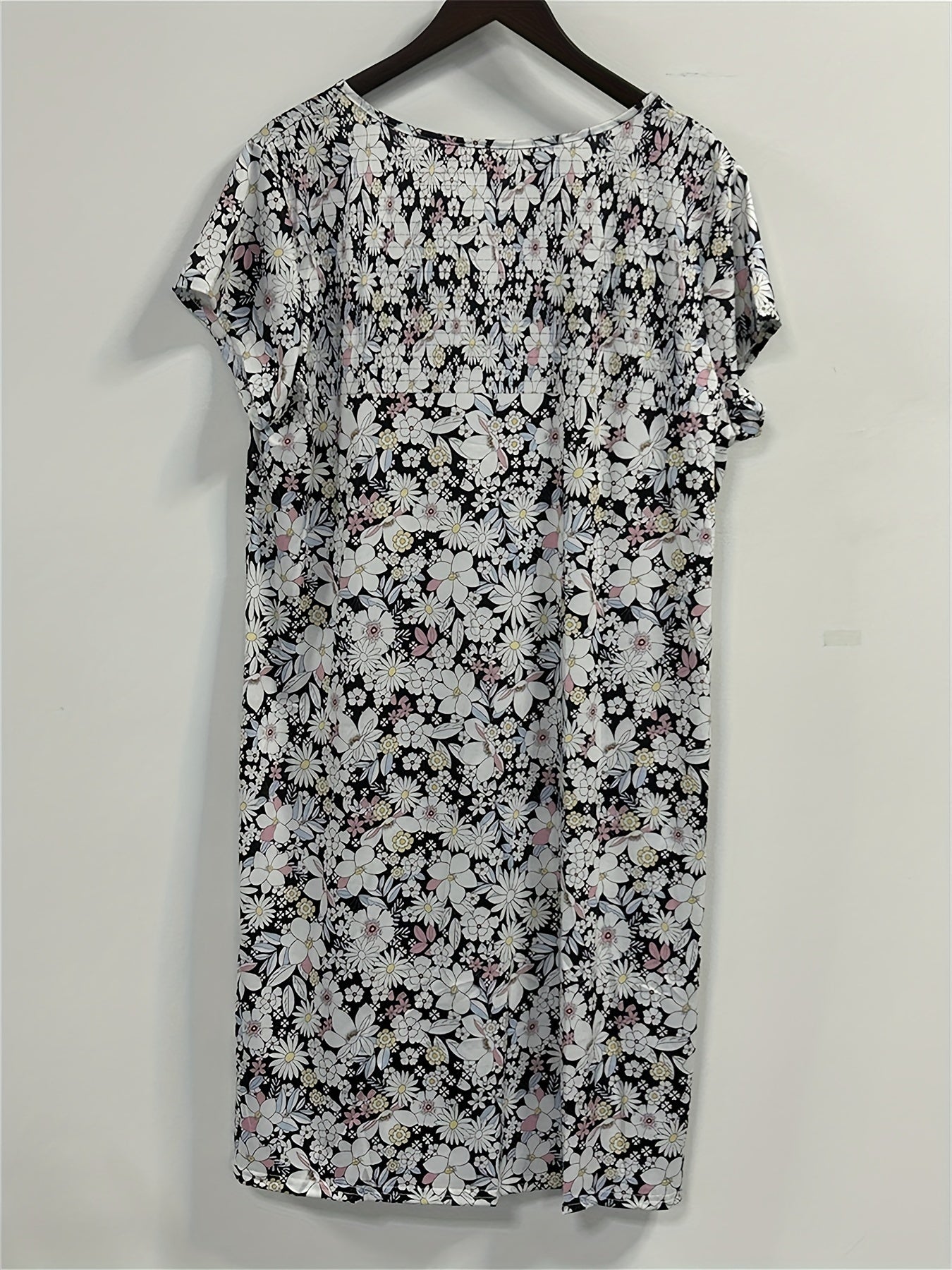 Casual Dress Women's Plus Floral Print Short Sleeve V Neck Dress
