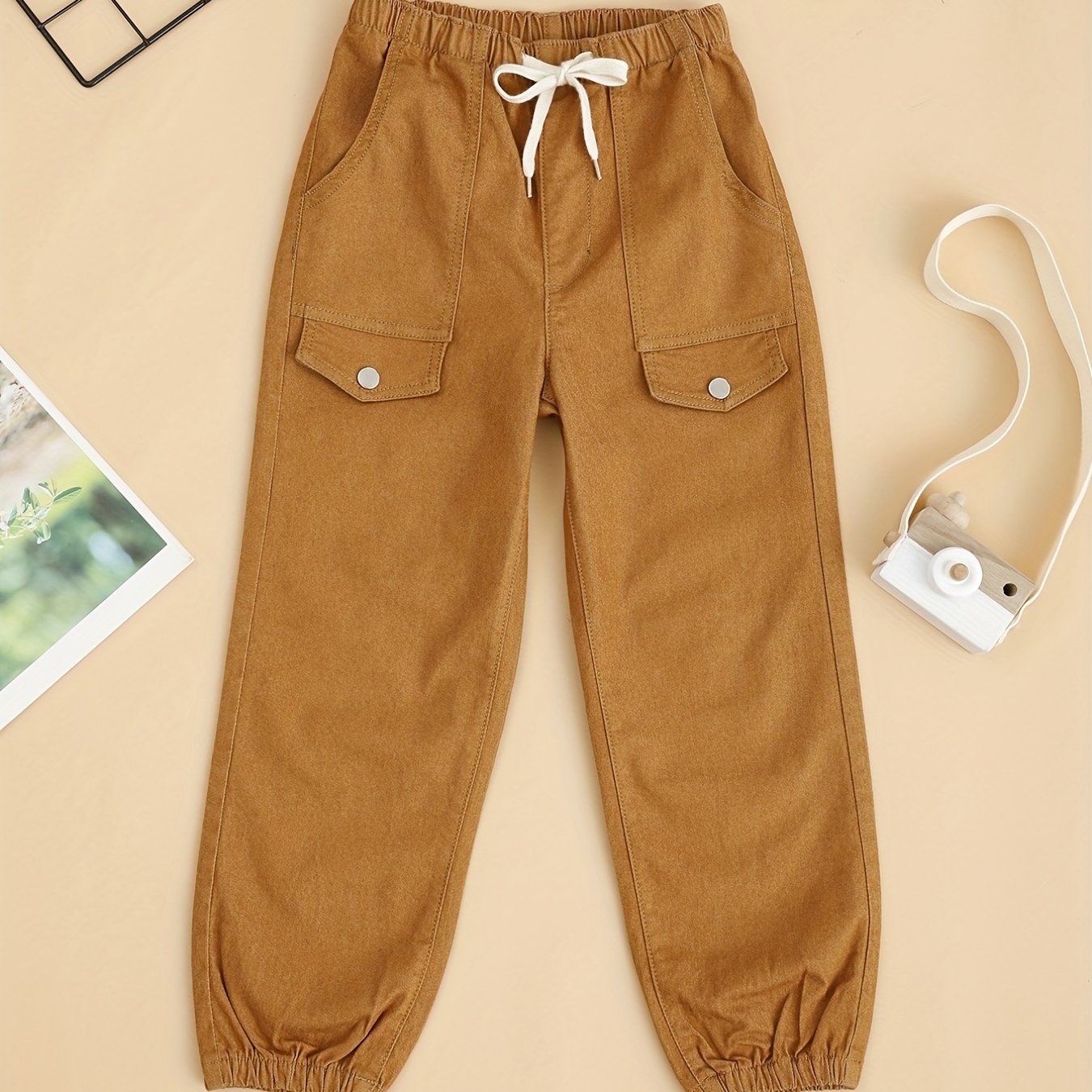 Kids Outdoor Joggers Cargo Pants with Drawstring Waist