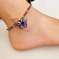 Butterfly Charms Crystal Anklet Women Rhinestone Foot Chain Summer Beach Jewelry