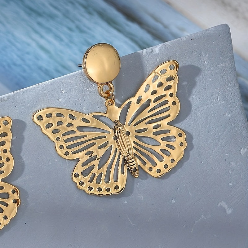 Golden Hollow Butterfly Stud Earrings for Girls