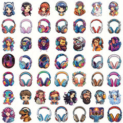 50pcs Headset Series Graffiti Stickers Waterproof DIY Creative Decorative