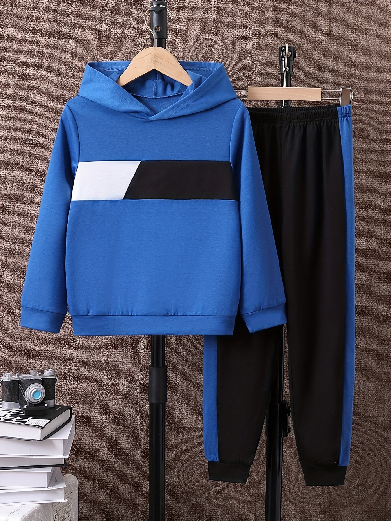 Boy's 2pcs Block Hoodie & Sweatpants Set for Spring Fall