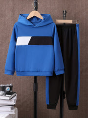 Boy's 2pcs Block Hoodie & Sweatpants Set for Spring Fall