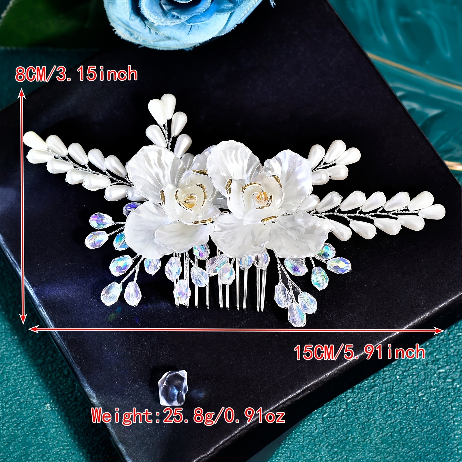 Bohemian Floral Hair Comb Wedding Bridal Accessory with Roses & Accents